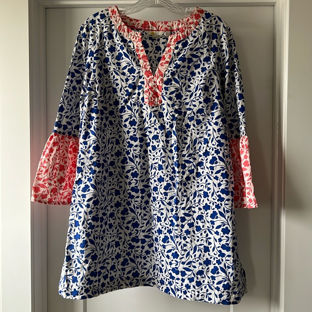 Boden Blue and Coral Floral Tunic